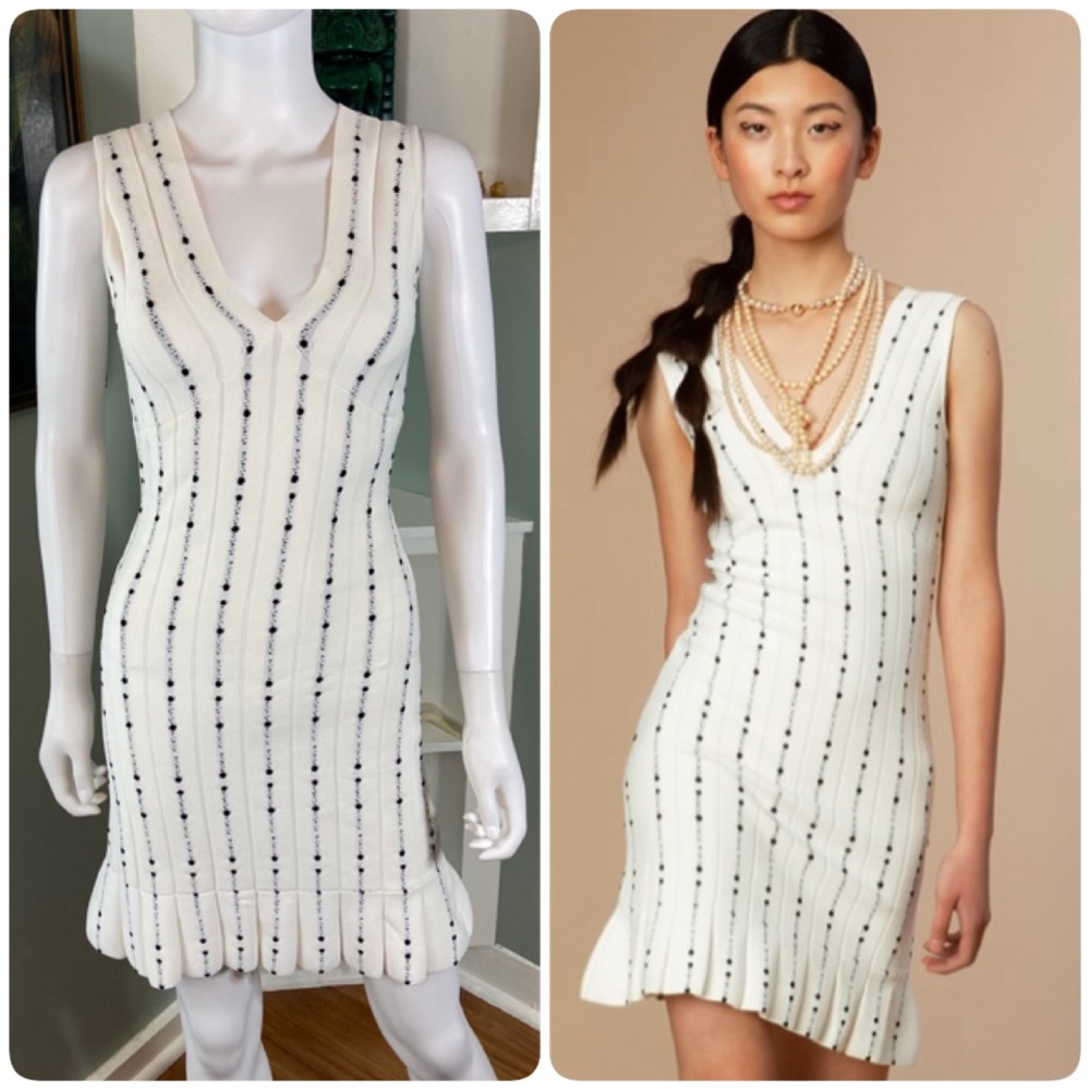 ViaVai Valentina Black Dots Off White Striped Mini Bandage Dress Flared Skirt XS